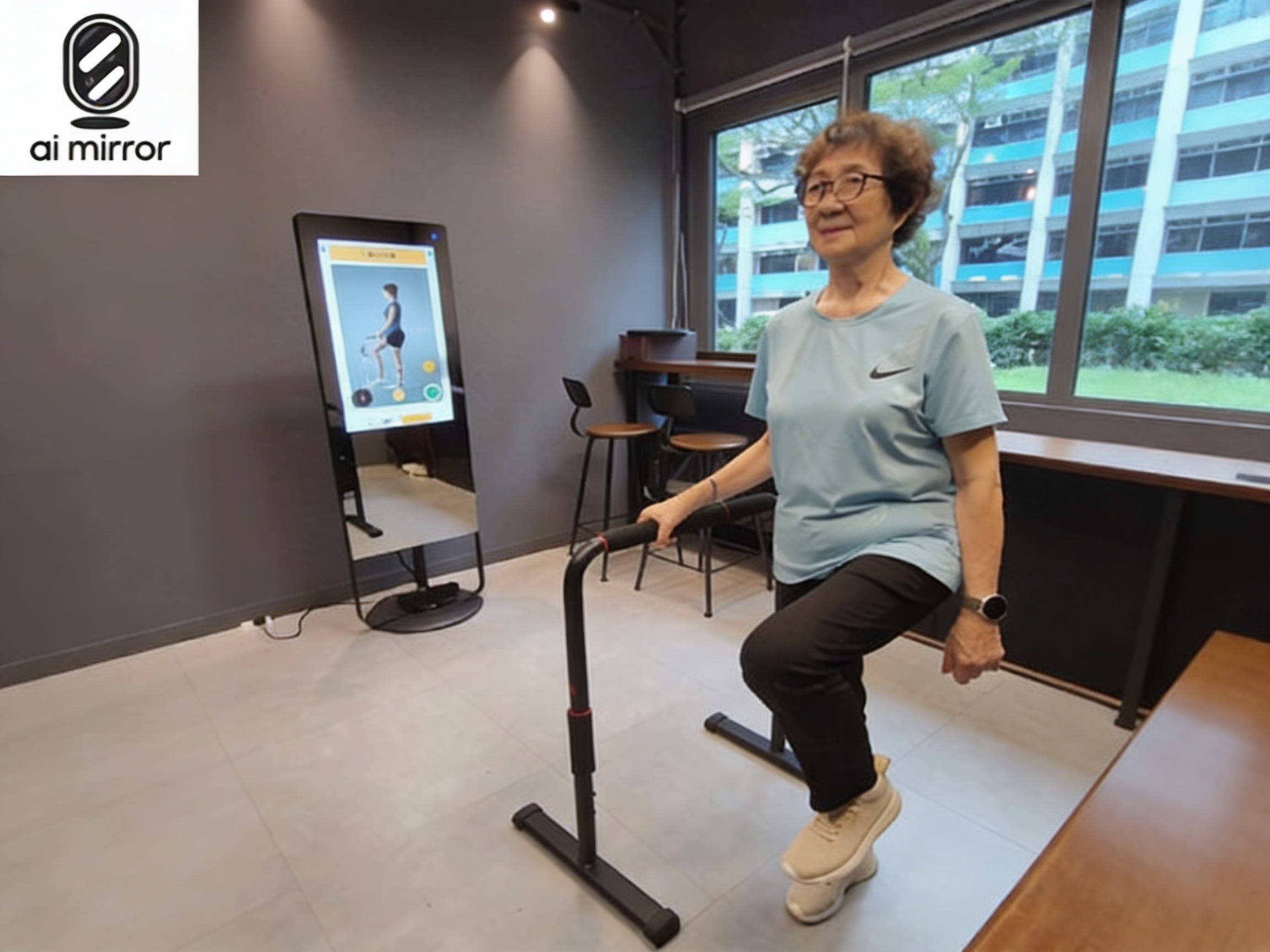 AI Mirror in use during a guided exercise session