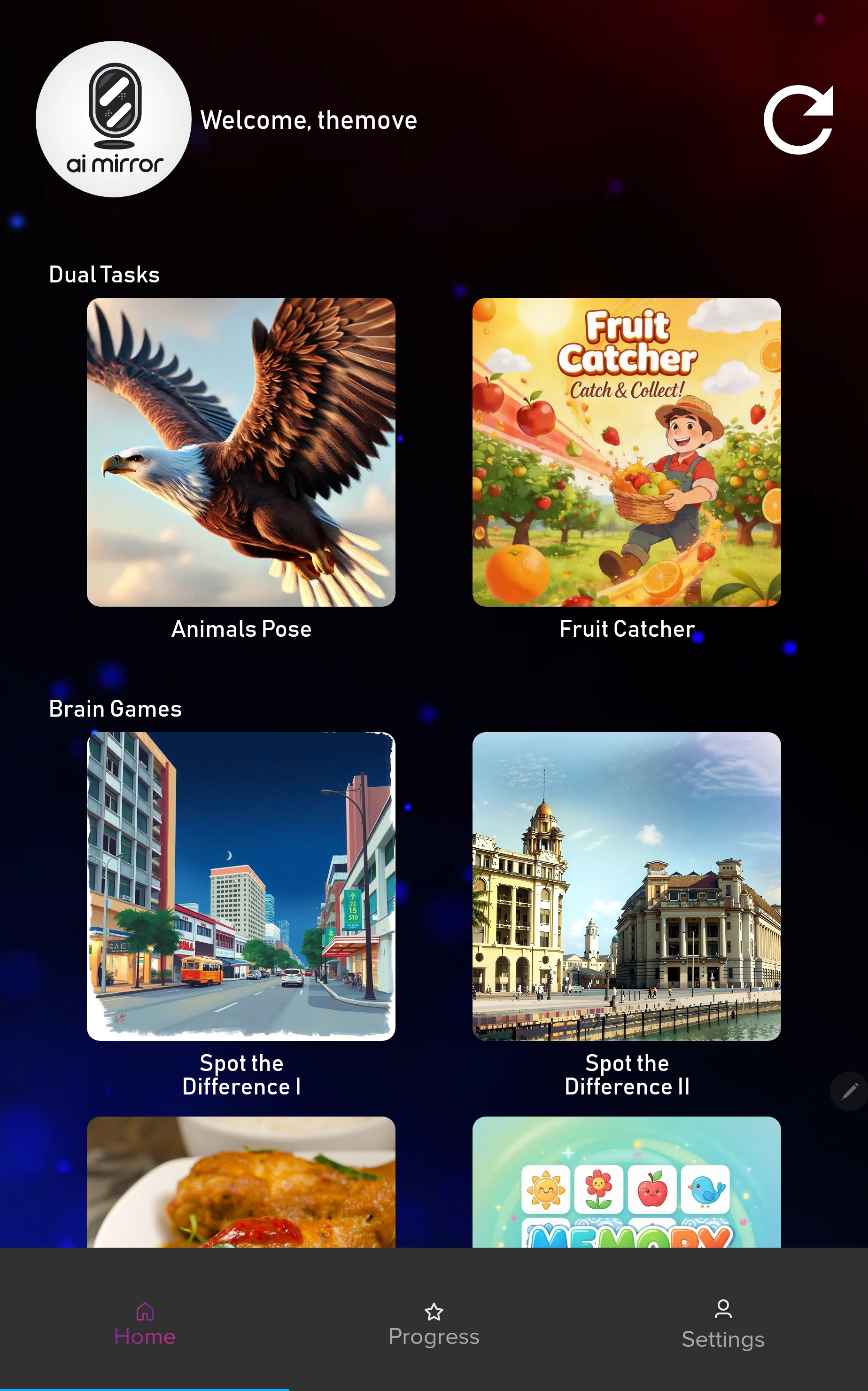 Activity Hub home screen